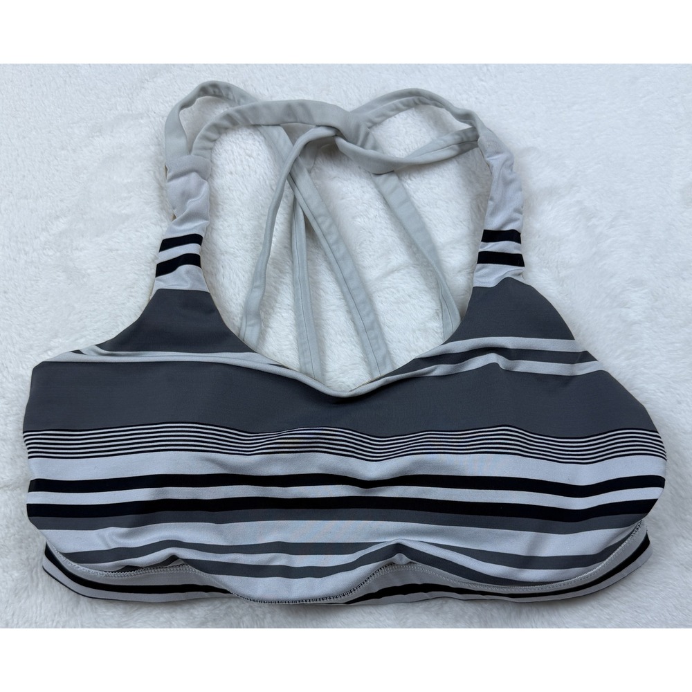 Lululemon Gray White Black Striped Strappy Back Sports Bra Size Unknown